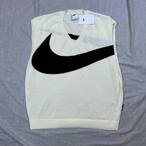 Nike Sweater Vest Mens Medium Cream Black Swoosh SPTCAS‎ FD2873-113 New Tag